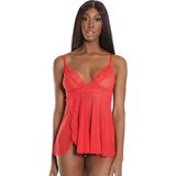 Coquette (All) Trim Babydoll en String - One Size red O/S