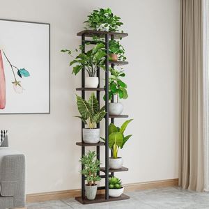 Plantenladder Staand bloemenrek - Plantenrek voor tuinhoek met 7 niveaus - Zwarte eik Plantenladder