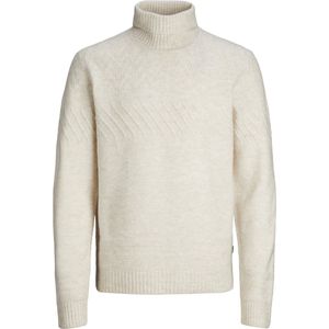 JACK & JONES Milo knit roll neck slim fit - heren pullover wolmengsel met col - beige - Maat: XXL