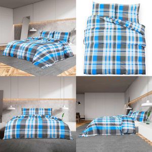 vidaXL Dekbedovertrekset 135x200 cm katoen blauw en grijs - Dekbed - Dekbedden - Dekbedovertrek - Overtrek