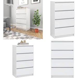 vidaXL Dressoir 60x35x98,5 cm bewerkt hout hoogglans wit - Dressoir - Dressoirs - Opbergkast - Opbergkasten