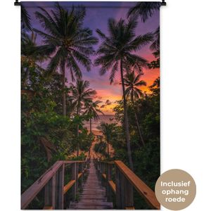 Wandkleed Tropisch Strand  - Kleurrijke zonsondergang met palmbomen in Phuket Wandkleed katoen 90x135 cm - Wandtapijt met foto