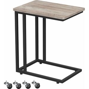 Bijzettafel, nachtkastje, banktafel op wielen, 50 x 35 x 60 cm, salontafel, eenvoudig te monteren, stabiel, met metalen frame, industrieel ontwerp, grijs-zwart