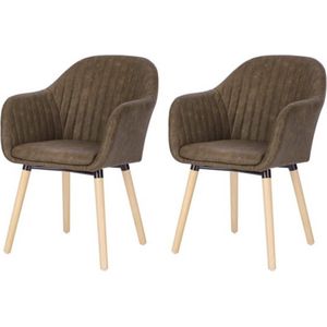 Kunstlederen eetkamerstoelen - met armleuningen - ergonomisch zitcomfort - stevige constructie - modern en stijlvol - bruin