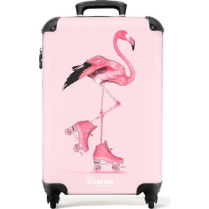 NoBoringSuitcases.com® - Kinderkoffer meisjes - Roze flamingo - 55x35x25