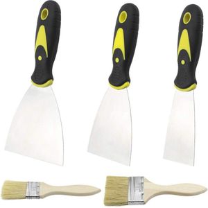 3 Pcs Paint Scrapers Wallpaper Scraper Tool with Plastic Handle and Metal Blade Knife Scraper - DIY Decorating Paint Removal - 2 Wooden Paint Brushes