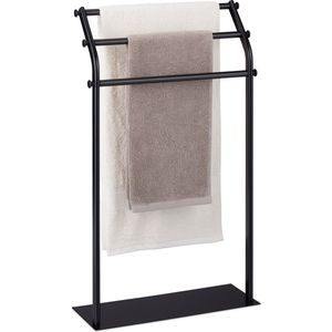 Relaxdays handdoekrek zwart - stangen - handdoekhouder - rek handdoeken badkamer - staand