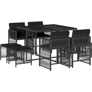 vidaXL Tuinset 9-delig - Poly Rattan - Zwart Tuinset - Lounge Set - Buitendecoratie - Eetkamerset - Outdoor Furniture
