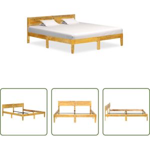 The Living Store Massief mangohouten bedframe - Tweepersoons - 140x200 cm - Natuurlijke afwerking