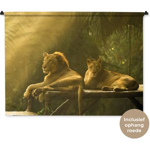 Wandkleed Leeuwen - Leeuwen in de jungle Wandkleed katoen 120x90 cm - Wandtapijt met foto