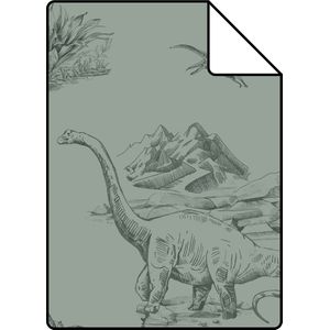 Proefstaal ESTAhome behang dinosaurussen vergrijsd groen - 26,5 x 21 cm - 139358-S