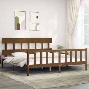 The Living Store Bed Frame - Massief grenenhout - 205.5 x 205.5 x 81 cm - Multiplex lattenbodem - Honingbruin