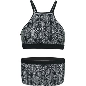 Bikini hipster broekje en cro top met racerback - Black square 116-122