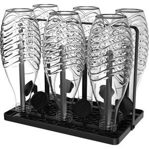 Flessenhouder voor SodaStream Duo en standaard water- en babyflessen, afdruiprek voor 6 flessen, afdruiprek incl. siliconen beschermende handschoen, afdruipmat en dekselhouder