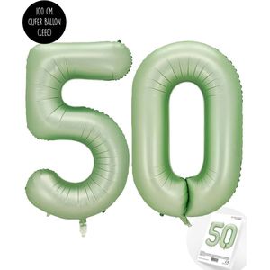 Cijfer Helium Folie Ballon XXL - 50 jaar cijfer - Olive - Groen - Satijn - Nude - 100 cm - leeftijd 50 jaar feestartikelen verjaardag - Snoes