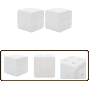 vidaXL Poef 2 stuks - Kunstleer Wit 30x30x30 cm Voetenbank - Poef - Relaxstoel - Loungepoef - Salontafel