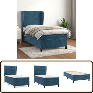 vidaXL Boxspring - Fluweel - Donkerblauw - 90x200 cm Boxspringbed - Fluweel Bed - Pocketveer Matras - Middenhard Matras - Blauw Bed