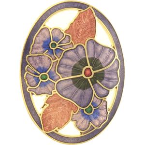 Behave Broche ovaal met bloemen paars - emaille sierspeld - sjaalspeld