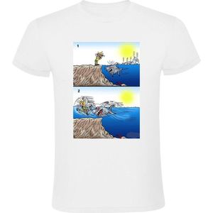 Opwarming van de aarde Heren T-shirt - haai - mens - zon - ijskappen - global warming - humor - grappig