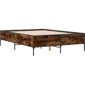 vidaXL - Bedframe - bewerkt - hout - metaal - gerookt - eikenkleurig - 160x200 - cm