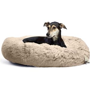 Pet Perfect Donut Hondenmand - 80cm - Fluffy Hondenkussen - Hondenbed - Créme/Bruin
