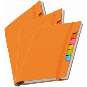 Pakket van 3x stuks schoolschriften/notitieboeken A6 gelinieerd - oranje - Inclusief pen
