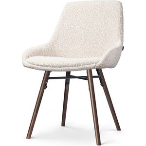 Nolon Nena-Isa Eetkamerstoel Bouclé Beige - Stof - Zonder Armleuning - Houten Poten - Walnoot - Scandinavisch - Comfortabel