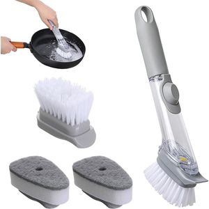 Afwasborstel met vloeibare dispenser - Gootsteen borstel met 4 reserveborstelkoppen - Potten, pannen, gootsteenreiniging