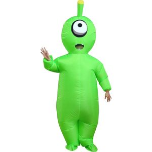 KIMU® Opblaas Kostuum Eenoog Alien - Opblaasbaar Pak - Alienpak Mascotte Opblaaspak - Opblaasbare Ruimtewezen Dames Heren Festival