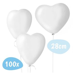 Hartjes Ballonnen - Wit - 28 CM - 100 Stuks - Latex Ballonnen Set - Geschikt Voor Helium