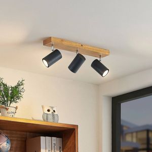 Lindby - buitenspot - 3lichts - ijzer, rubberhout - H: 16 cm - GU10 - hout licht, zwart, chroom