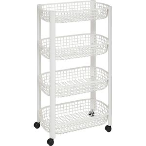 5Five Keuken/badkamer trolley 4 laags - L46 x B25 x H79 cm - wit - kunststof - met wielen - opberg mandjes/bakjes