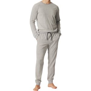 SCHIESSER Warming Nightwear pyjamaset - heren pyjama lang badstof manchetten grijs-melange - Maat: L