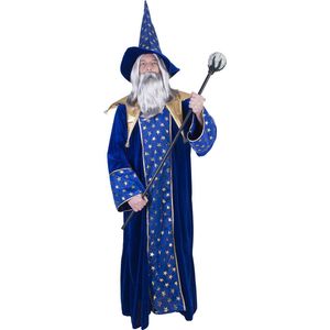 Funny Fashion - Tovenaar & Tovenares & Waarzegster Kostuum - Eerbiedwaardige Oude Sterren Tovenaar - Man - Blauw - One Size - Carnavalskleding - Verkleedkleding
