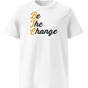 Be The Change - Unisex - 100% Biologisch Katoen - Kleur Wit- Maat XL | Bitcoin cadeau| Crypto cadeau| Bitcoin T-shirt| Crypto T-shirt| Crypto Shirt| Bitcoin Shirt| Bitcoin Merch| Crypto Merch| Bitcoin Kleding