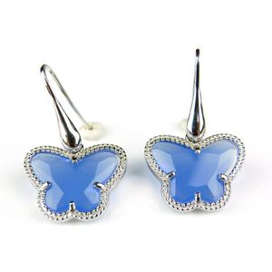 Zilveren oorringen oorbellen Model Vlinder gezet met blauwe steen