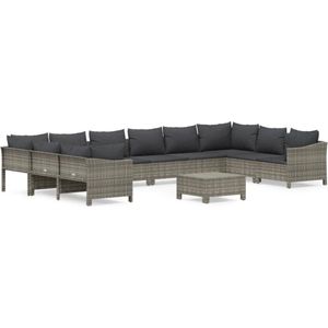 vidaXL - 11-delige - Loungeset - met - kussens - poly - rattan - grijs