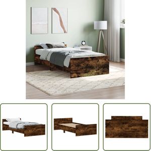 The Living Store Bedframe - Gerookt eiken - 203 x 103 x 50 cm - Multiplex lattenbodem