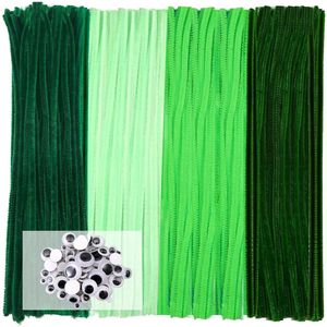 Pijpenragers 4 verschillende groen om te knutselen 200 stuks chenilledraad lang 30 cm x 6 mm pijpenreiniger knutselset voor doe-het-zelf knutselprojecten