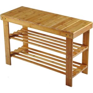 Schoenenrek/zitbank/badkamerrek, bamboe, 3 planken, 70 x 45 x 28 cm (B x H x D)