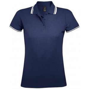 SOLS Dames/dames Pasadena getipt korte mouw Pique Polo Shirt (Franse marine / Wit)