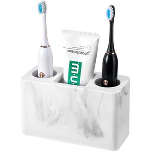 Toothbrush Holder with 3 Slots for Electric Toothbrush and Toothpaste - Large Size 16x7x9.6 cm - Resin Storage Organizer for Bathroom Accessories Set - Vanity Counter Sink Caddy in Marble Gravel White by Luxspire