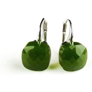Zilveren oorringen oorbellen model pomellato groene kaki steen