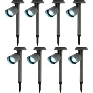 Lumineo Solar prikspots/tuinspots - 8x stuks - metaal - zwart - H26 cm