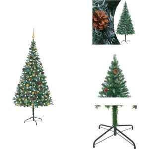 vidaXL Kunstkerstboom - 210 cm - Met 910 takken - 300 LEDs - Inclusief standaard - Met 28 dennenappels - Met USB-aansluiting - Decoratieve kerstboom