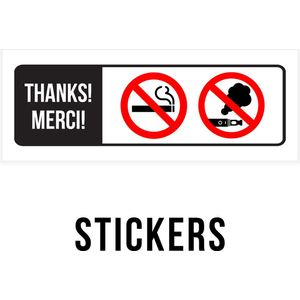 Pictogram/ sticker | Roken en vapen verboden | 14 x 4 cm | E-sigaret | Tabak | Vaping | Vape | Verbod | ENG/FR | Witte folie | Raamsticker | 2 stuks