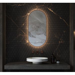 Schaere - ovale badkamerspiegel met indirecte verlichting - verwarming - touch sensor - kleurenwissel en koperen frame 40×90 cm