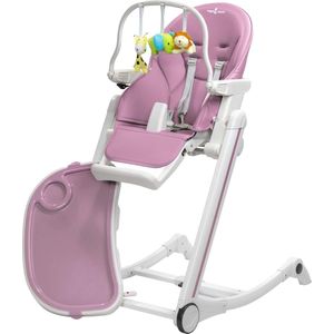 Kinderstoel ADELLE babystoel, kinderkinderstoel, meegroeiende hoge stoel, verstelbaar en inklapbaar, afneembaar dienblad en inclusief speelboog, in de kleur wit - roze