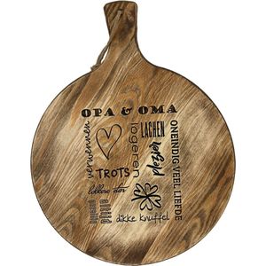 Grote ronde borrelplank / Pizzaplank met tekst gravure OPA EN OMA. Cadeau-voor opa en oma - zomaar - Kerst - Sinterklaas - verjaardag - vaderdag - moederdag. doorsnede 38 cm