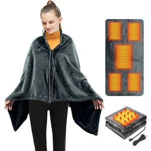 Draagbaar Warmtedeken Draadloos – Oplaadbaar met USB – Powerbank – Met Ritssluiting – 3 Warmte Standen – Extra Verwarmingzones – Thuis - Grijs